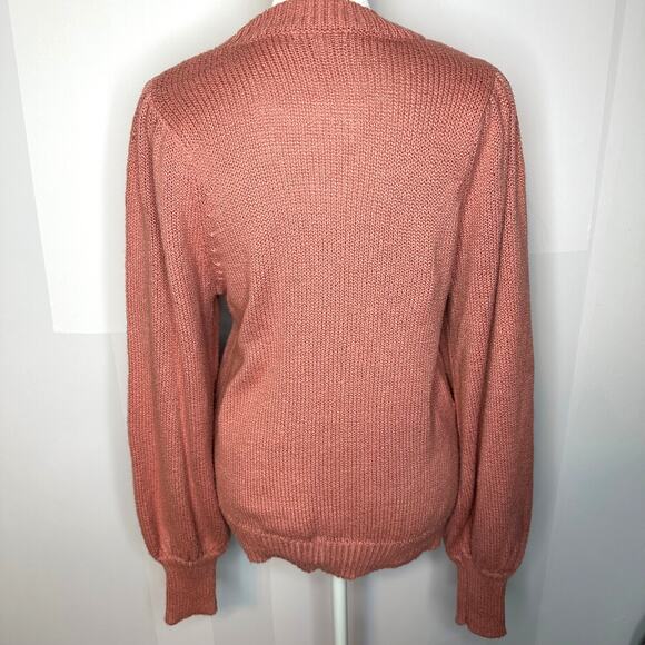 525 REVOLVE Pink Cotton Knit Balloon Sleeve Crew Sweater Women's Medium - Picture 5 of 7